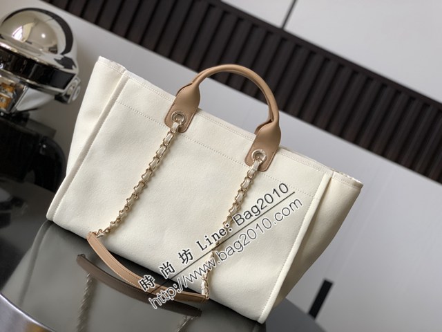 Chanel專櫃新款tote bag女包 香奈兒春夏新款珍珠字母logo帆布沙灘包 djc6869